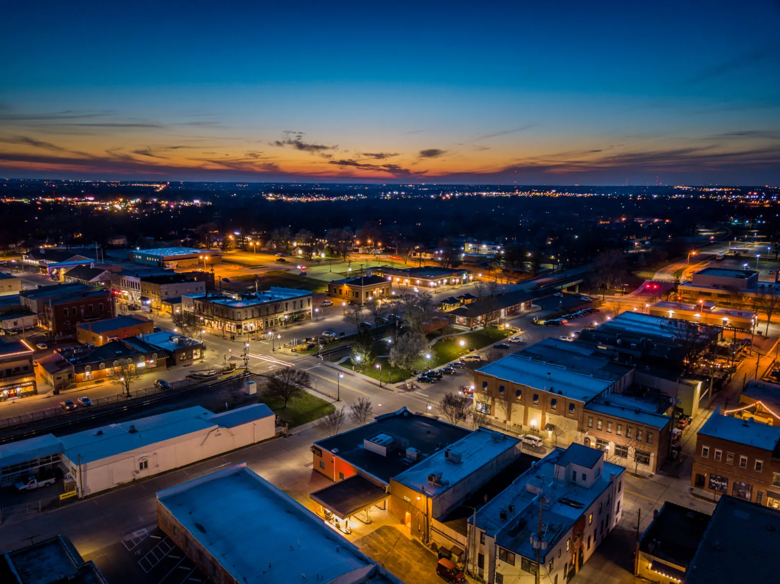 Aerial view of Lee's Summit, Missouri at dusk Aerial view of Lee's Summit, Missouri at dusk
